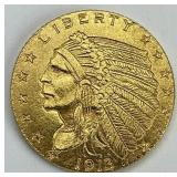 90% Gold 1913 $2.50 Indian Head Quarter Eagle.
