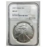 NGC MS 69 Fine Silver 2007 Eagle $1.