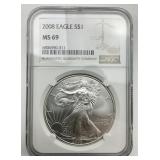 NGC MS 69 Fine Silver 2008 Eagle $1.