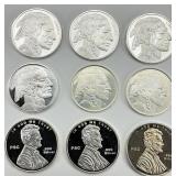 9 .999 Fine Silver 1/0 Troy Oz Bullion.