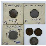 2 Liberty Head Nickels, 6 Indian Head Pennies.