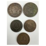3 1864 2 Cents & 2 1853-54 Braided Large Cents.