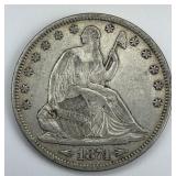 90% Silver 1874 Liberty Seated Arrow Half.