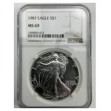 NGC MS 69 Fine Silver 1987 Eagle $1.