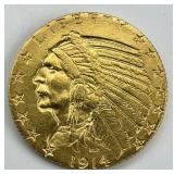 90% Gold 1914 $5 Half Eagle.