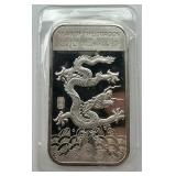 New 1 Troy Oz Fine Silver 2012 Dragon Zodiac Bar.