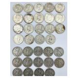 32 90% Silver Franklin, Kennedy, Walking Halves.