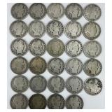 29 90% Silver 1898-1915 Barber Half Dollars.