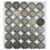 30 90% Silver 1898-1915 Barber Half Dollars.