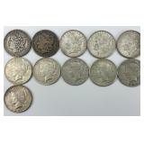 11 90% Silver Morgan and Peace Dollars.