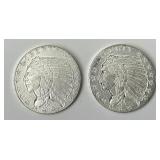 2 1/10 Oz Fine Silver Indian Head Rounds.
