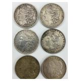 6 90% Silver 1881-1921 Morgan Dollars.