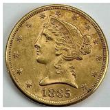 90% Gold 1885 Liberty Head $5 Half Eagle.
