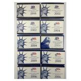 10 U.S. Mint Proof Sets, Years 1999-2006.