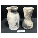 2 Signed Smoke Fired Ceramic Pottery Vases