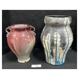 2 Hand Crafted Pottery Glazed Vases.