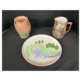 Huberhaus Redware Pottery Plate, Vase & Pitcher.