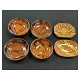 6 Breininger Redware Pottery Dishes.