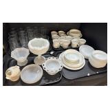 Corningware Dinnerware Set & Milk Glass Table