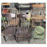 4 Wooden Chairs, High Chair & 2 Stools.