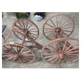 Antique Wooden Wagon Wheels And Axels.
