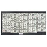 33 Green Seal & 1 Red Seal $2 Dollar Bills.
