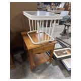 Traditional Pine End Table, Glass Top Side Table.