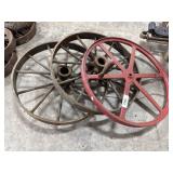 (2) Steel Wagon Wheels, Cast Wheel Hand Crank.