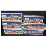 6 Various Hess Tucks, Helicopter, Rescue Truck.