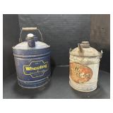 2 Vintage Wheeling Oil Containers.