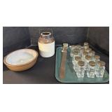 Seasoning Containers, Stoneware Crock & Bowl.
