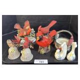 Cardinal Figurines, Bells, Basket.