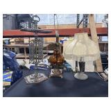 Vtg Cast Iron Umbrella Stand, Vtg Amber Glass