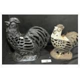 Vtg Cast Iron Rooster Tea Light Lanterns.