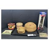 Vtg Sweet Grass Baskets, Metal Figures,