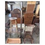 Vintage Hall Tree, Oak & Cane Bottom Rocking