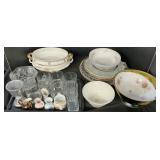 Glasses, Toleware, Tin Platters, Porcelain Bowls.