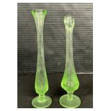 Pair Of Uranium Swung Glass Vases.