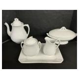 Ironstone Teapot, Cream & Sugar Set, Platter.