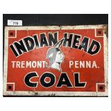 VTG Indian Head Coal Tremont PA Tin Adv Sign.