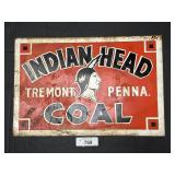 VTG Indian Head Coal Tremont PA Tin Adv Sign.