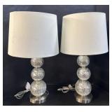 Pair Of Tri-Tiered Crackle Glass Lamps.
