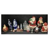 Blown Glass, Stoneware & Wooden Santa Figurines