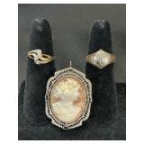 10K Gold, Class Ring, Cameo, & Wave Ring.