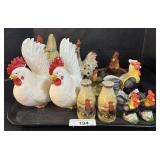 Rooster Figures, S&P Shakers, Napkin Holder.