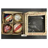 4 Vintage Large Glass Christmas Ornaments.