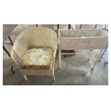 Vtg Wicker Chair and Planter Box.