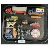 Celluloid Boat & Figure, Tootsie Toy, Animals.