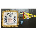 Army Silk Pillowcase, Ford & Jack Johnson Pennant.