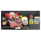 Vintage Coin Banks, Clown, NFL Helmet.
